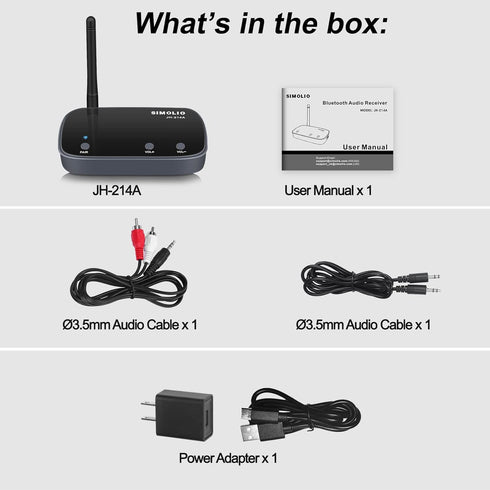 SIMOLIO Long Range Bluetooth Audio Adapter, HiFi Wireless Adapter for Home Stereo/Wired Speakers/Amplifier, Bluetooth