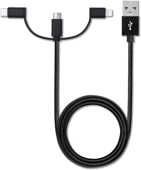 BoxWave D19 MP3 3-in-1 Cable Compatible with RUIZU Bluetooth Player - AllCharge Cable - Jet Black