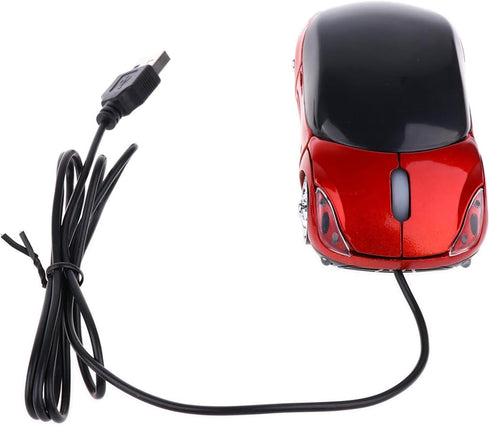 PCTC Cool Sport Car Shape USB Wired Optical Mouse for Laptop or Office Desktop,Ergonomic,1000DPI 2 Headlights 3 Buttons Office Home School Gift (Red)