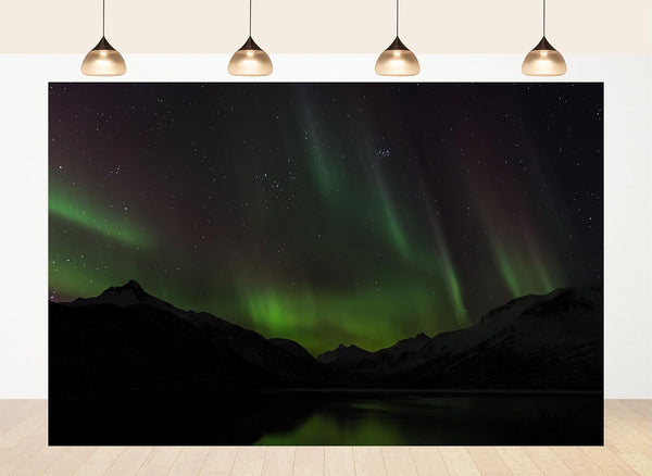 LidyMini 10x8ft Fabric Aurora Borealis Mountain Lake Backdrop Dramatic Northern Lights Night Landscape