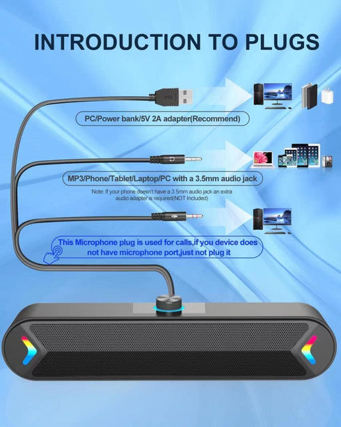 LENRUE Computer Speakers, Wired USB-Powered Sound-bar with 10W Stereo Sound for PC Desktop, Plug-n-Play (A39PRO/Black)