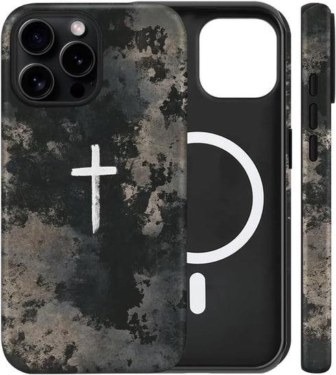 flewfun Magnetic for iPhone 15 Case Christian Cross Camo Phone Case, Shockproof Slim