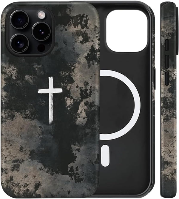 flewfun Magnetic for iPhone 15 Case Christian Cross Camo Phone Case, Shockproof Slim