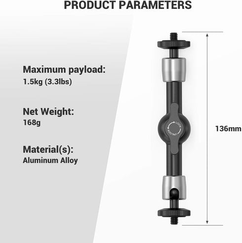 SmallRig 5.5 Inches Adjustable Friction Magic Arm, 1/4" Screw for LCD Monitor/LED Lights - 2065B