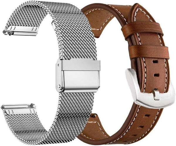 YEEJOK Vivoactive 5 Bands, 20mm Mesh Metal Watch Bands & Genuine Leather Strap for Garmin Venu Sq/Venu 2