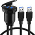BATIGE Alloy Dual Port USB 3.0 Car Dashboard Flush Mount Cable, Male to Female with LED Indicator, 1ft
