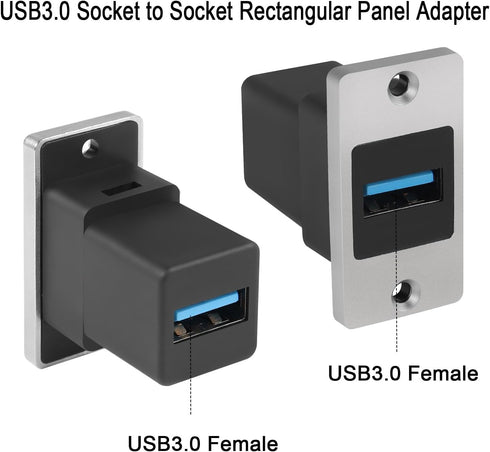 QIANRENON 5Gbps USB3.0 Rectangular Metal Panel Adapter USB3.0 Female to Female Panel Mount Connector USB 3.0 Mounting Socket Data Module 5V/0.5A Charging, Mounting on Panel Desktop Wall Floor Plug