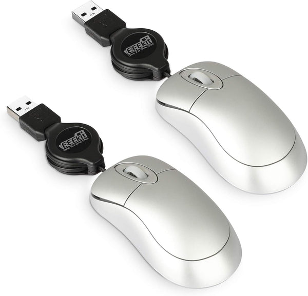 EEEKit 2 Pack Mini Retractable Cable USB Optical Mouse in White