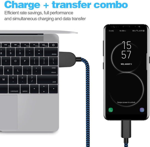 Fast Charging 3A USB-C to USB-A Cable 5Pack (3/3/6/6/10FT) for Samsung Galaxy S10 S9 S8 Plus, Note 10 9 8, LG V50 V40