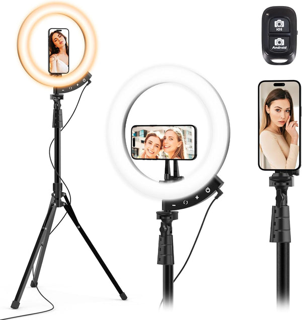 UBeesize Upgraded 12'' Ring Light with 62'' Tripod Stand and Magnetic Phone Holder, LED Selfie Ring Light for iPhone