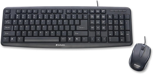 Verbatim Slimline Wired Keyboard and Mouse Combo USB Plug-and-Play Numeric Keypad Adjustable Tilt Legs Optical Corded Mouse Full-Size Computer Keyboard Compatible with PC, Laptop - FFP Packaging Black by Verbatim