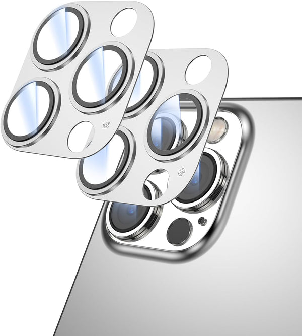 2 Pack Camera Lens Protector for iPhone 15 Pro Max/Pro, Titanium Alloy Glass Cover (Silver)