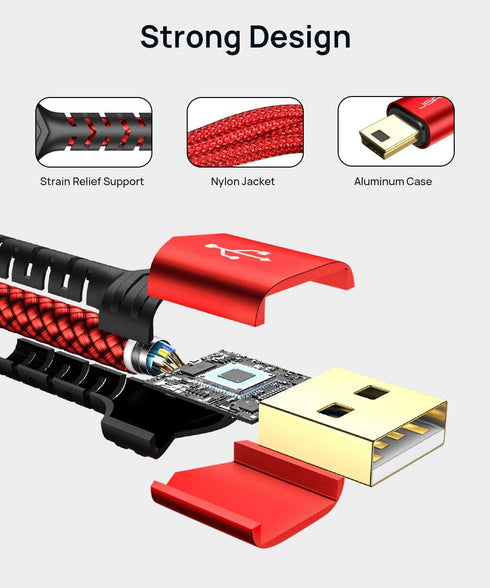 JSAUX Mini USB Cable 2-Pack (3.3ft + 10ft) - USB 2.0 A to Mini B for Ti-84 Plus CE, PS3, GoPro, Cameras, GPS, Dash Cam.