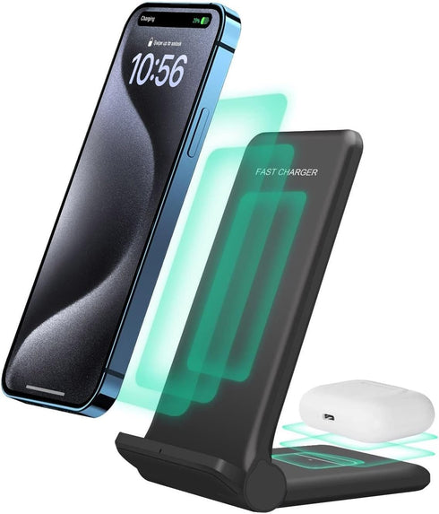 2 in 1 Wireless Charger, Foldable 20W Fast Charging Stand for iPhone 15/14/13/12/X and AirPods, Dual Phone Station