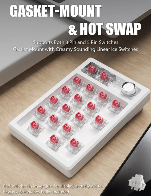 Gasket Creamy Wireless Mechanical Numpad, Programmable Macro Keypad with RGB Backlit, Hot Swappable, Rechargeable,