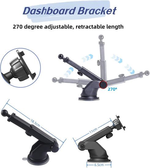 Flexible Dashboard Suction Cup Bracket Mount for Carplay Screen Monitor, Compatible with Most Portable Monitors