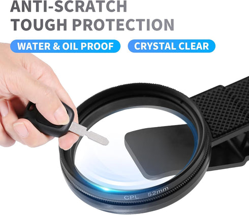 HGEKLIZV 52mm Circular Polarizing Filter Clip for Smartphones - Optical Glass CPL Lens with Rotating Frame & PU Case |