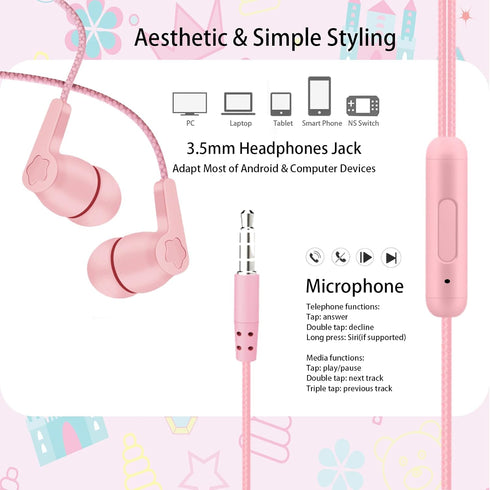 2 Packs of Earbuds Set with Case for Kids, Wired Headphones with Case and Small Size Ear Tips, Cute Earphones for Phone