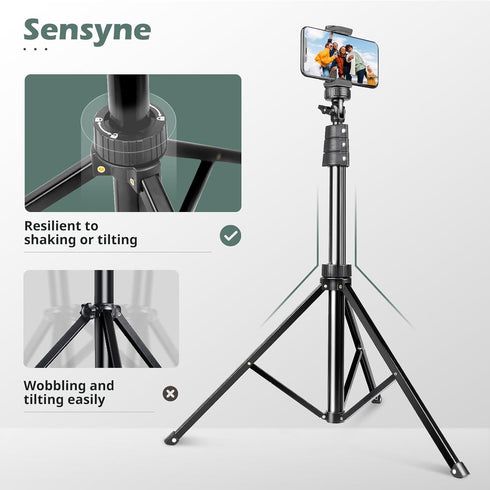 SENSYNE 72" Phone Tripod - Extendable Cell Phone Tripod Stand with Wireless Remote and Phone Holder, Compatible with