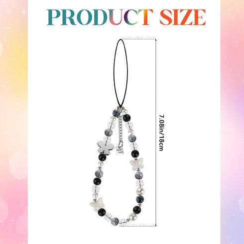 Phone Beaded Wrist Strap Charm, Y2K Beaded Phone Bracelet Strap with Butterfly Design