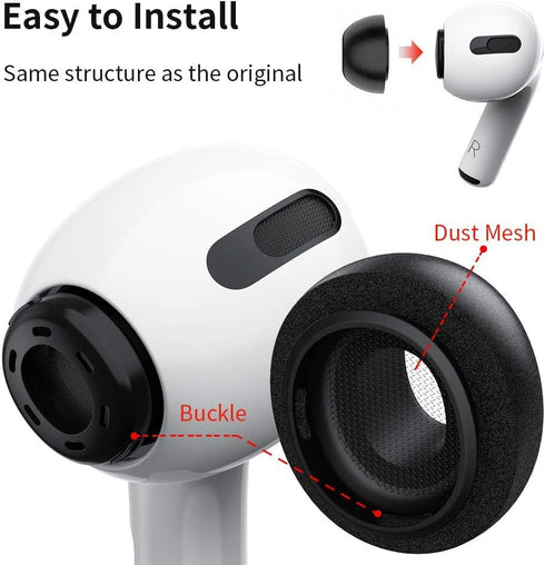 Lanwow Premium Memory Foam Tips for AirPods Pro, Anti-Slip Eartips, Fit in Charging Case, 3 Pairs (S/M/L, Black)