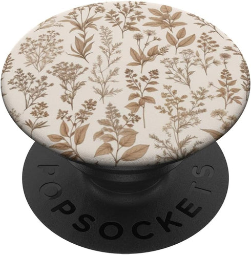 Vintage Herbs & Flowers Phone Popper Vintage Herbs & Flowers Brown & Beige Botanical Pattern PopSockets Adhesive PopGrip