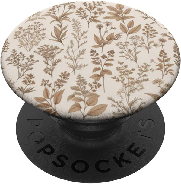 Vintage Herbs & Flowers Phone Popper Vintage Herbs & Flowers Brown & Beige Botanical Pattern PopSockets Adhesive PopGrip