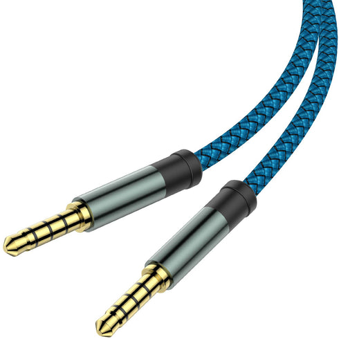 2 Pack TRRS 3.5mm Audio Cable, 5Ft 4-Conductor Nylon Braided Aux Cord for Car Home Stereos, Blue