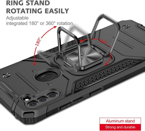 Samsung A11 Phone Case with Screen Protector, Hard Rubber Bumper with 360° Rotation Ring Kickstand
