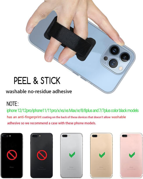 WUOJI -2Pack(Black) Finger Strap Phone Holder - Ultra Thin Anti-Slip Universal Cell Phone Grips Band Holder for Back