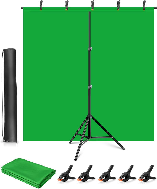 Green Screen Stand Kit, HEMMOTOP 5x6.5 ft Backdrop with Stand for Streaming, Gaming, Zoom, Portable Greenscreen