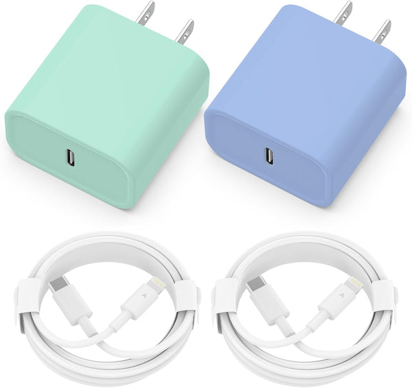 Phone Charger, 2 Pack 20W PD USB C Wall Fast Charger Adapter with 2 Pack 6FT Type C to Lightning Cable
