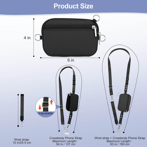 Uiwkow 3-in-1 Clip and Go Strap for Phone with Wallet Crossbody, Detachable Zippered RFID Wristlet WalletAdjustable