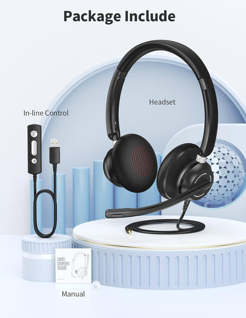Headset (3.5mm Wired Headphones with Microphone for PC, On-Ear Computer Laptop USB with Noise Cancelling Microphone