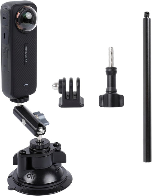 Suction Cup Mount for Insta360 One X4 X3 X2 Go3, Car Windshield Mount with Phone Holder Adapter for Action Cameras