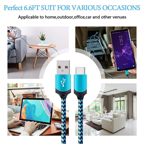 6ft USB C Cable 5-Pack for iPhone 15 Pro Max, Fast Charging Braided Cord for Samsung Galaxy S23, Google Pixel 8/7.