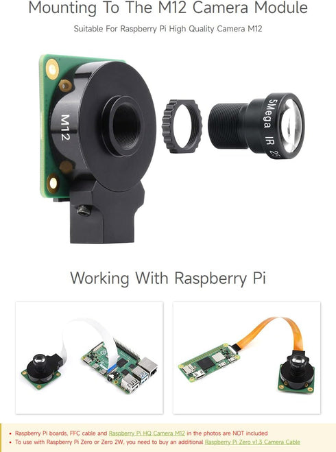 waveshare M12 5MP, 25mm M12 Long Focal Length Lens, Focal Length, Large Aperture, Compatible with Raspberry Pi Camera