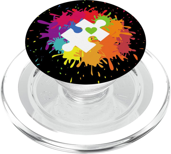 Autism Awareness Puzzle Piece Colorful Rainbow Splatter PopSockets MagSafe PopGrip for iPhone