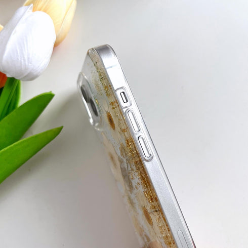 Clear Case for iPhone 13/14/15 with Pressed Real Flowers Design, Glitter Cute White Floral Pattern Soft TPU Cover