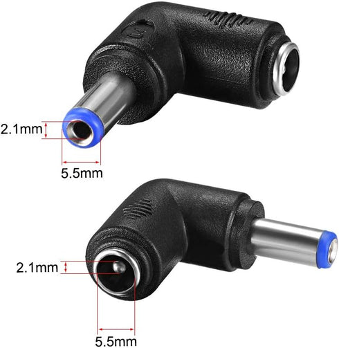 uxcell 5Pcs 90 Degree Angle DC Power Connector Adapter 5.5mmx2.1mm Male Plug to Female Jack Coupler for Laptop CCTV
