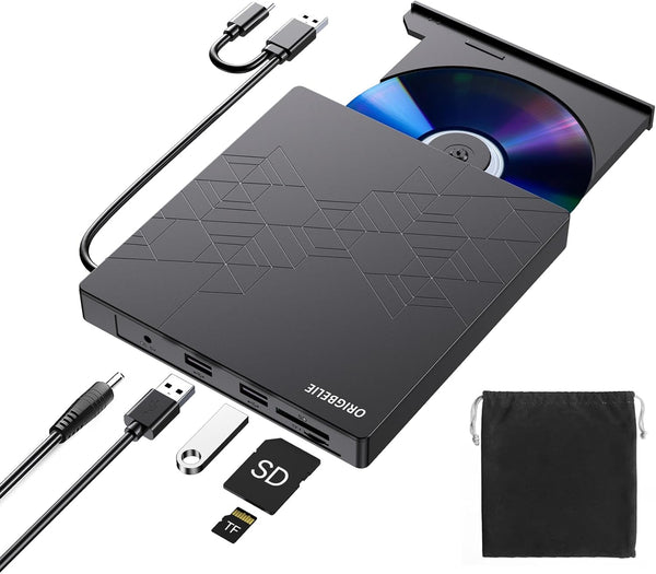 External DVD Drive, USB 3.0 Type C CD/DVD ROM +/-RW Adapter for Laptop PC, Compatible with Mac Windows