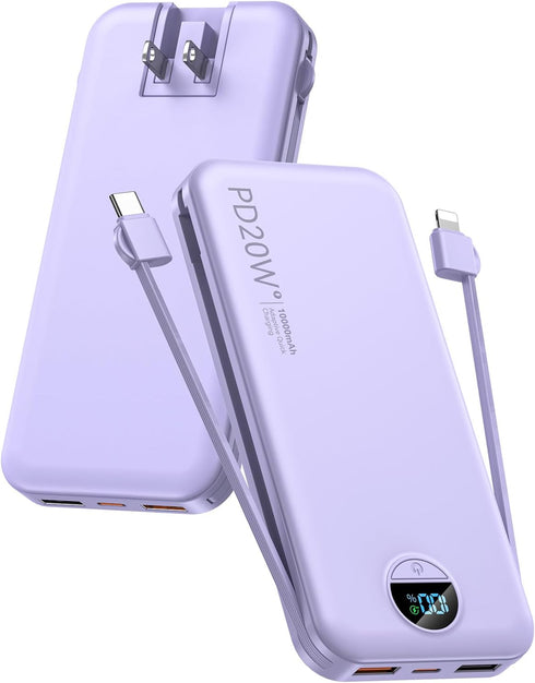 citicr Portable Charger, 10000mAh PD20W USB C Fast Charging Power Bank with Built-in