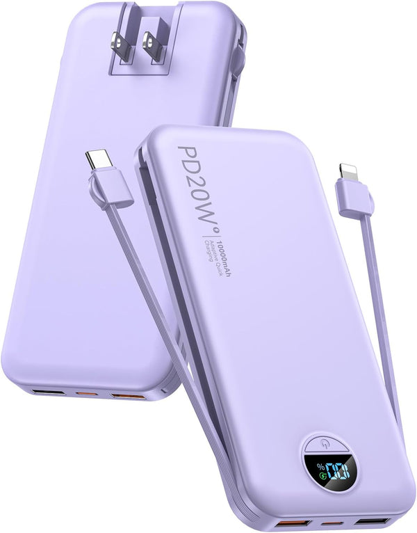 citicr Portable Charger, 10000mAh PD20W USB C Fast Charging Power Bank with Built-in