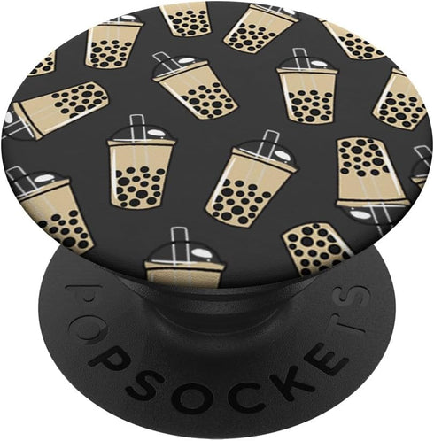 PopSockets Lots of Boba Tea Bubble Milk Tea on Black Standard PopGrip