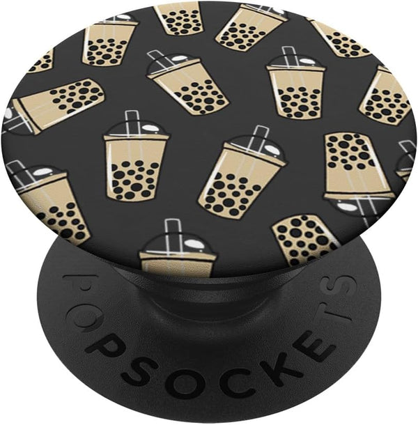 PopSockets Lots of Boba Tea Bubble Milk Tea on Black Standard PopGrip