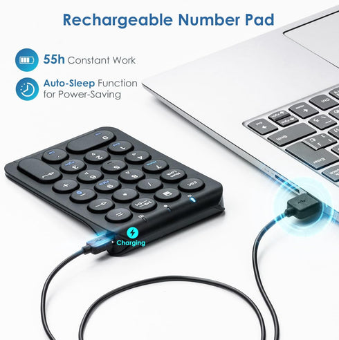 SANWA Bluetooth Numeric Keypad, Rechargeable Wireless Ten Key Number Pad, Portable & Slim for Laptop