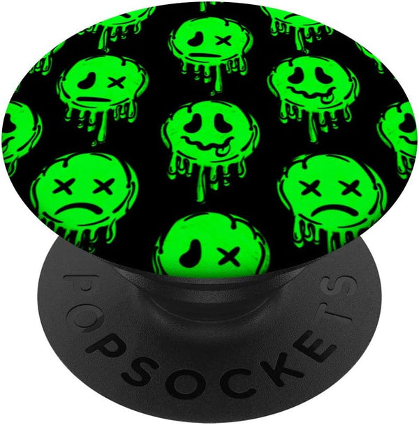 Melting Happy Face Smile Trippy Sad Face Graffiti Green PopSockets PopGrip: Swappable Grip for Phones & Tablets