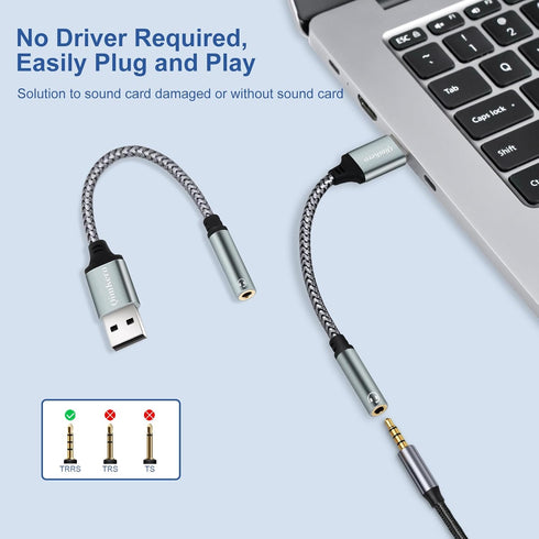 (2-Pack) USB to 3.5mm Jack Audio Adapter, QimKero External Sound Card USB-A, for AUX Stereo Converter, Compatible for Headset, PC Windows, Laptop Mac, Desktops, Linux, PS4andMore