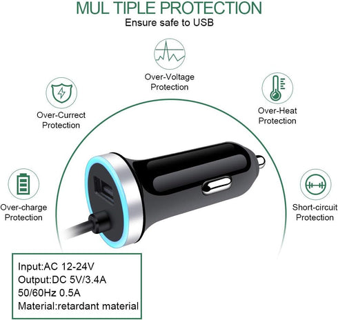 USB C Car Charger, 3.4A Fast Charging Adapter with 3ft Type C Coiled Cable for Samsung Galaxy A15 5G A14 A13 A53 A54
