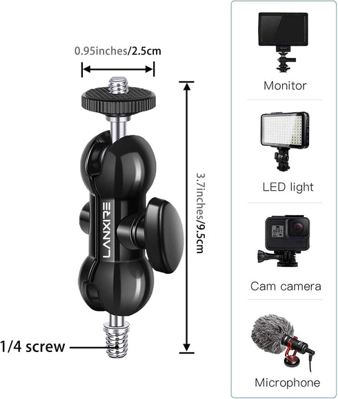 Mini Magic Arm with Double Ball Head & 1/4" Screw - 2 Pack for Camera Cage, Clamp, Action Cameras, LED Light